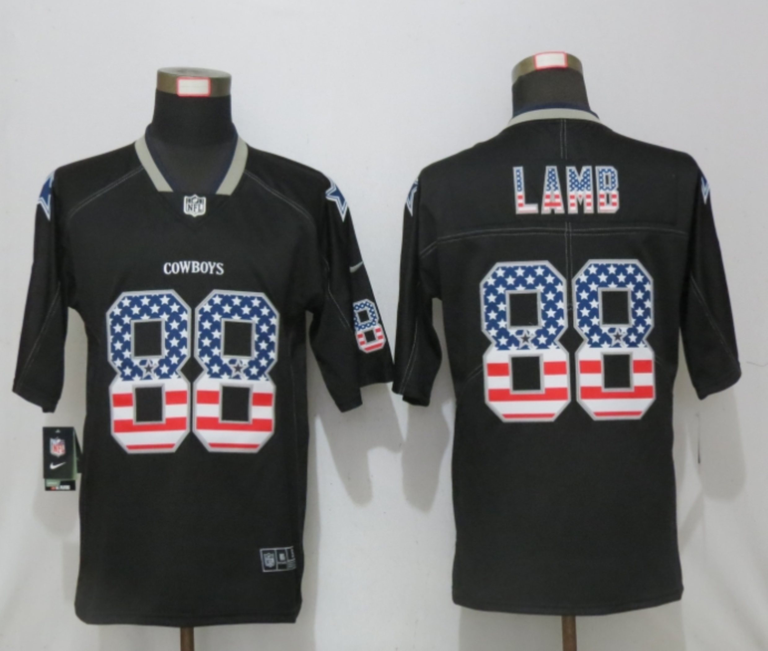 Men Nike Dallas cowboys #88 Lamb USA Flag Fashion Black Elite Jersey
